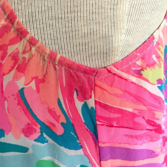 Lilly Pulitzer Womens Bailey Dress Sz Small Pink Green Blue Silk Midi Sundress - Picture 9 of 10